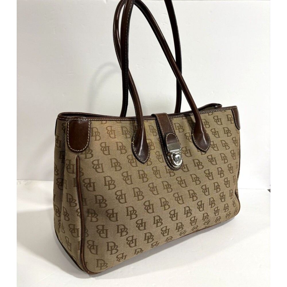 Dooney  & Bourke Women's Brown Monogram Canvas Leather Shoulder Bag Tote Brown